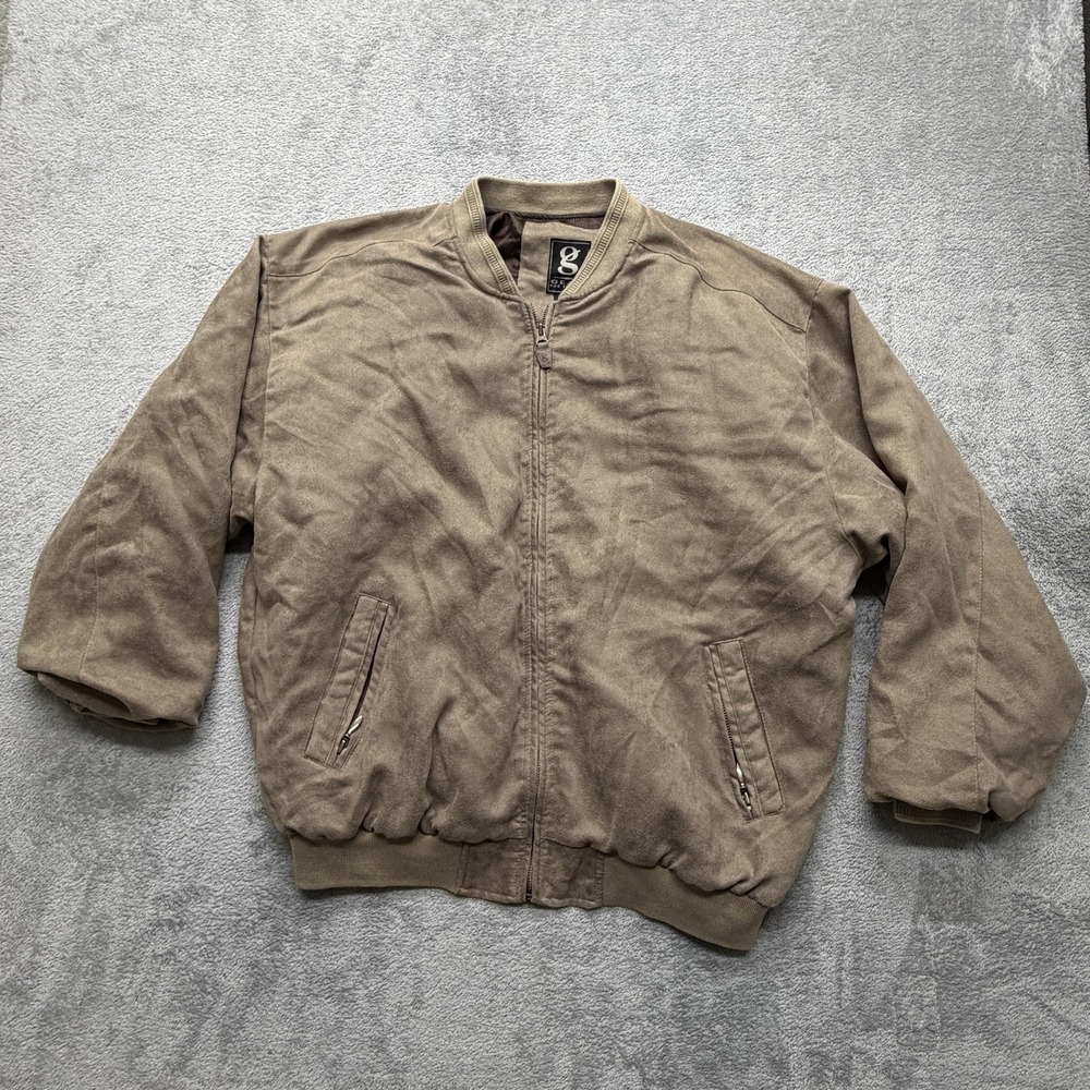 Gear For Sports Jacket Mens Large Brown Faux Suede Bomber Full Zip Lined Ribbed